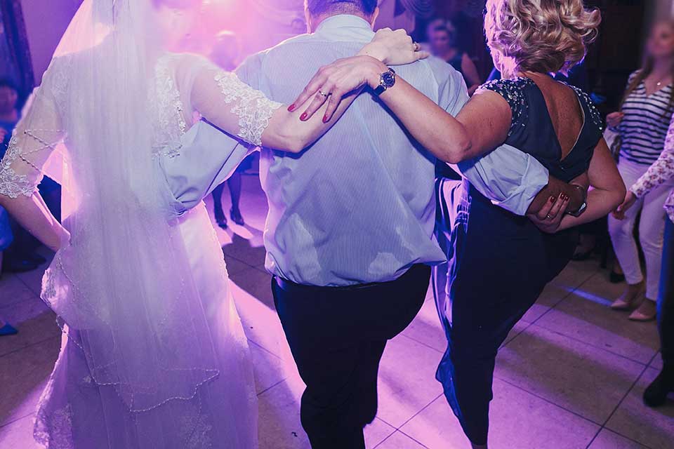 Wedding guests dance